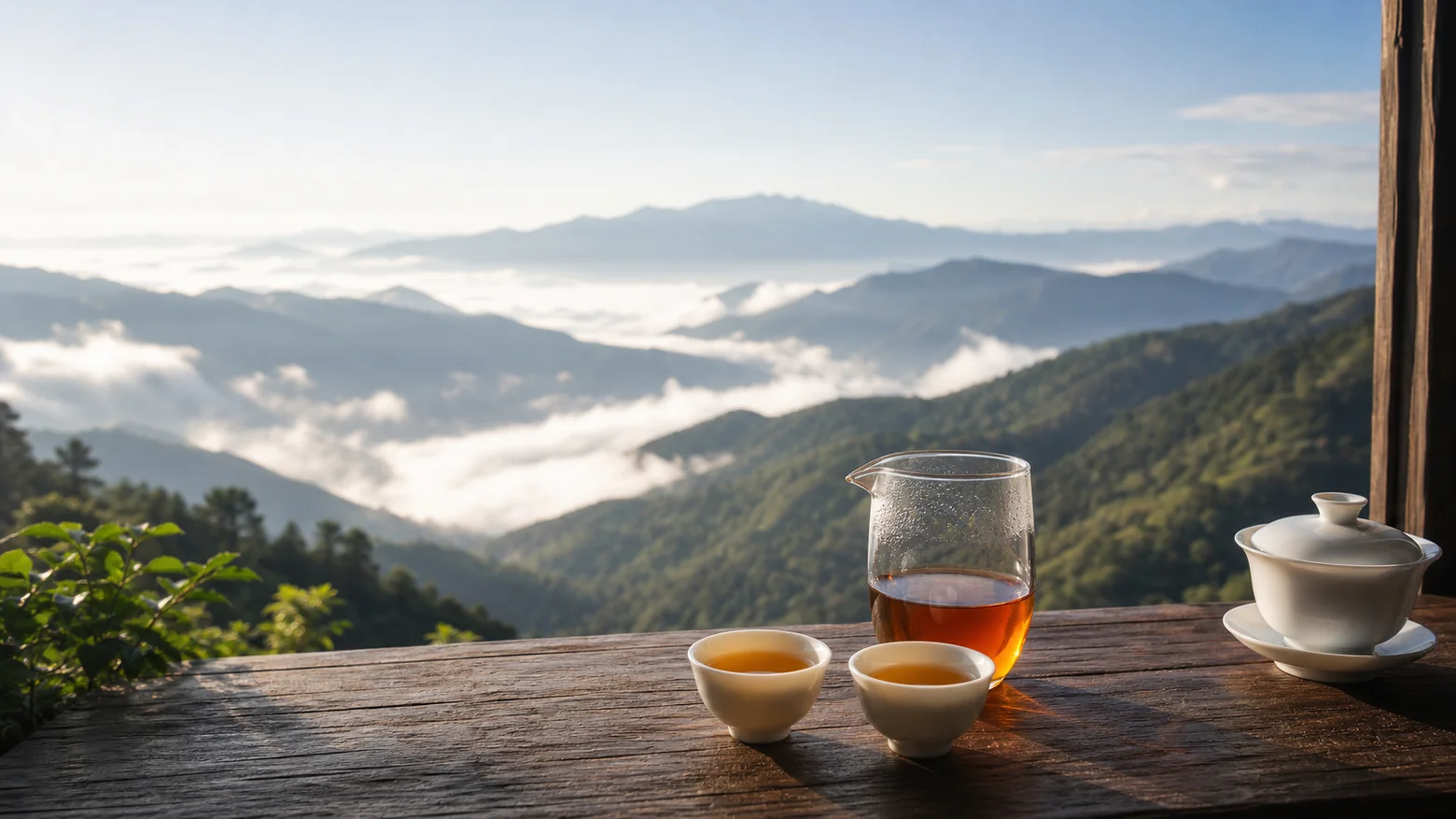 云南高山云雾中的红茶茶席